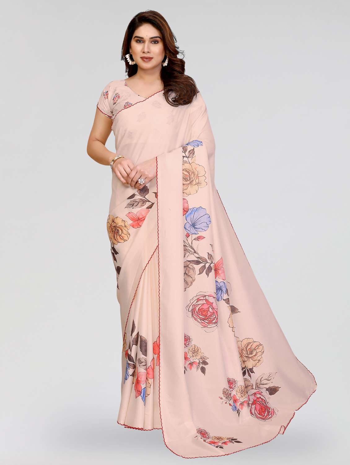 women floral printed saree with blouse