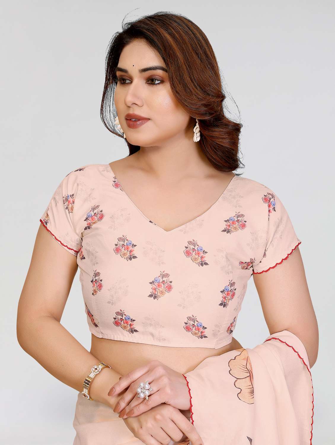 women floral printed saree with blouse - 22395045 -  Standard Image - 5