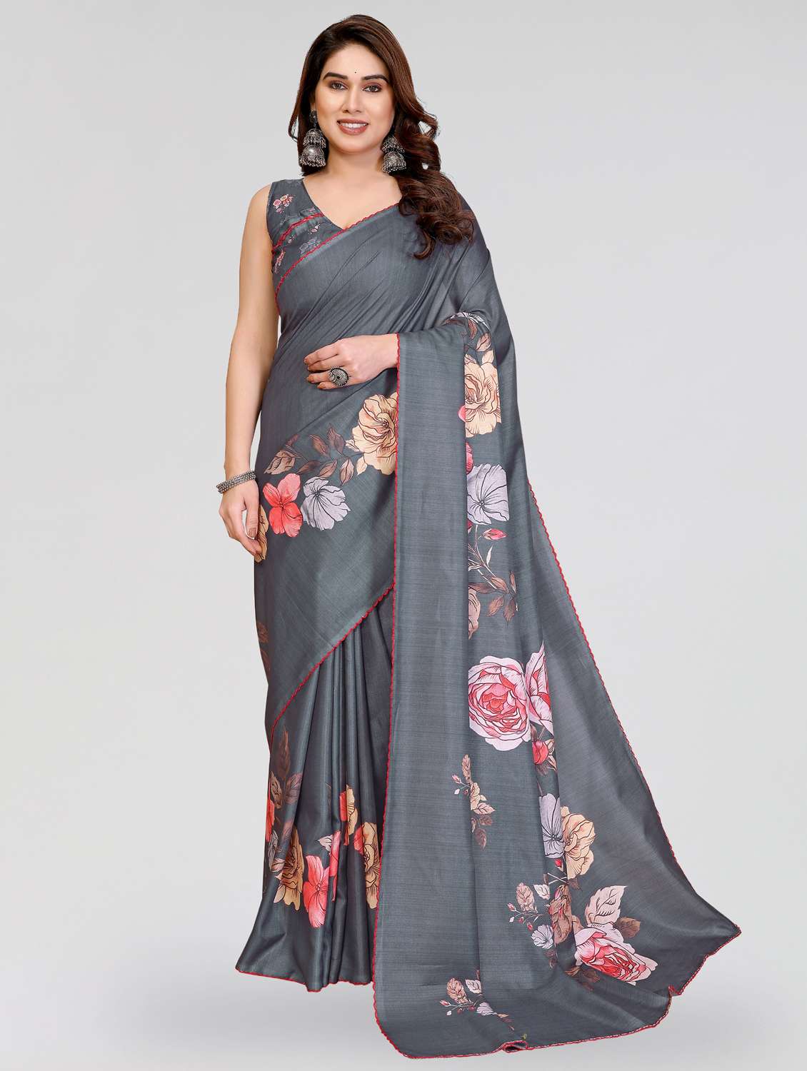women floral printed saree with blouse