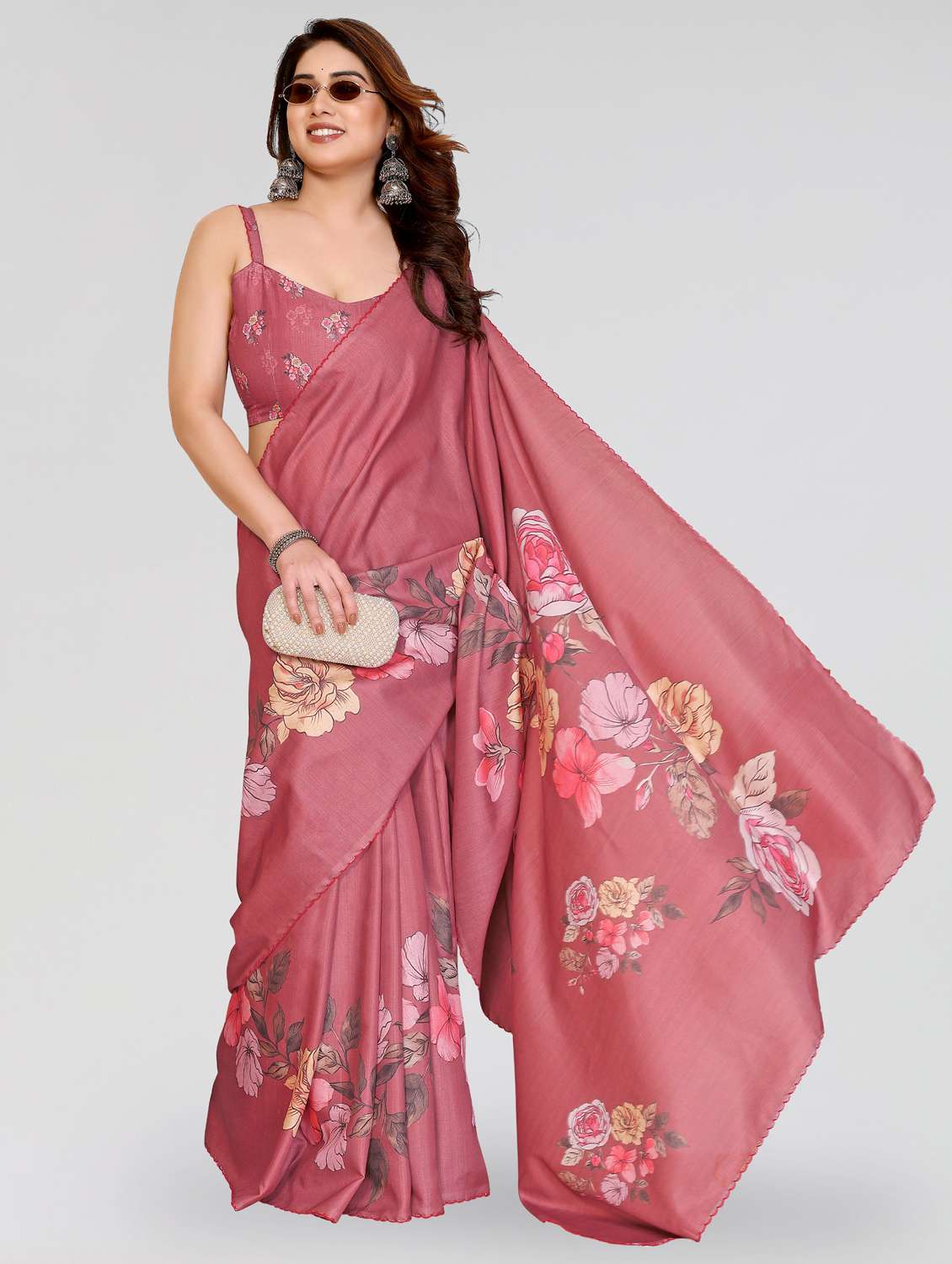 women floral printed saree with blouse