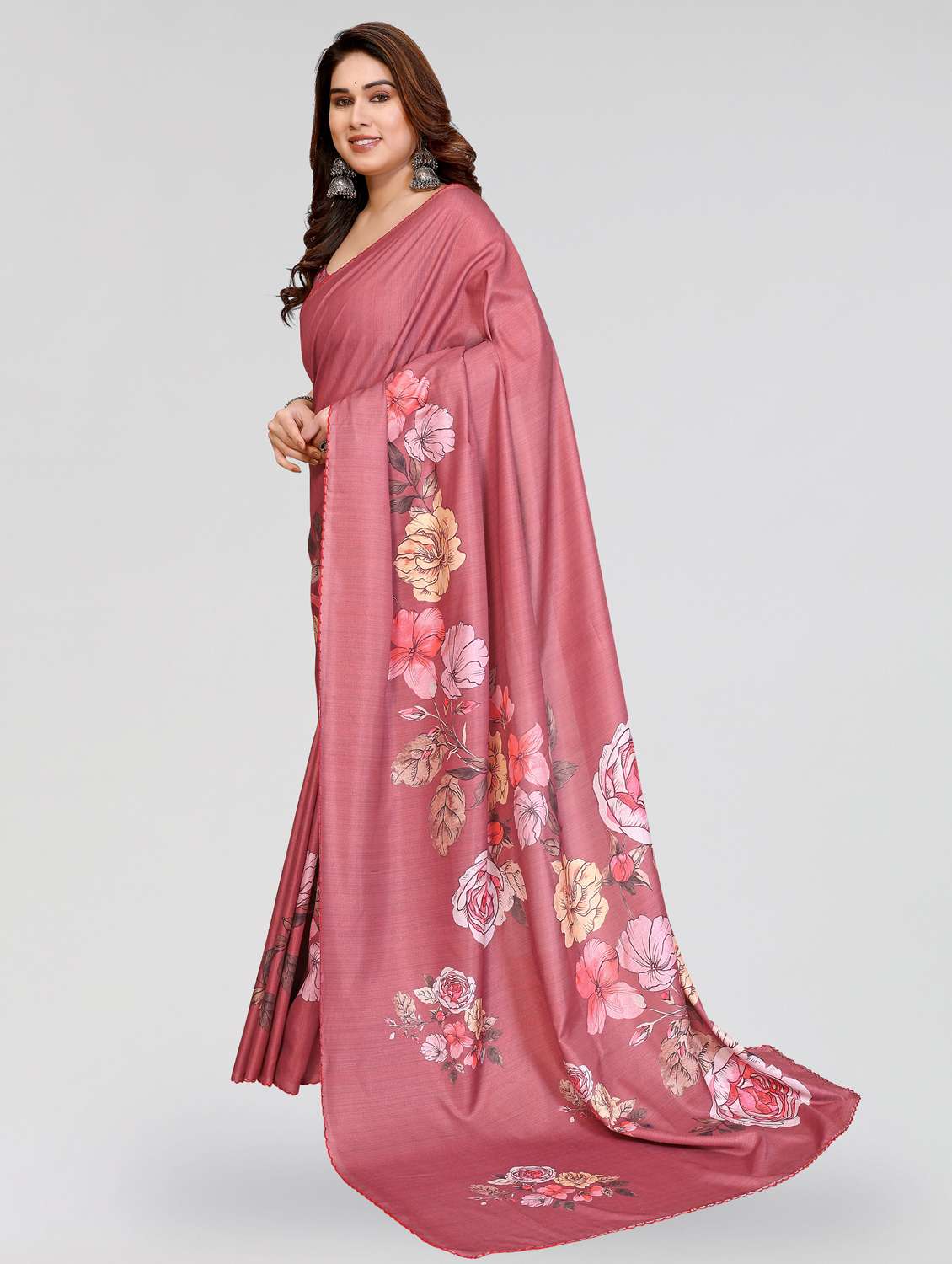 women floral printed saree with blouse - 22395047 -  Standard Image - 3