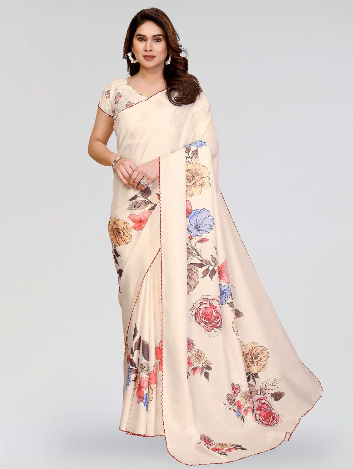 women floral printed saree with blouse