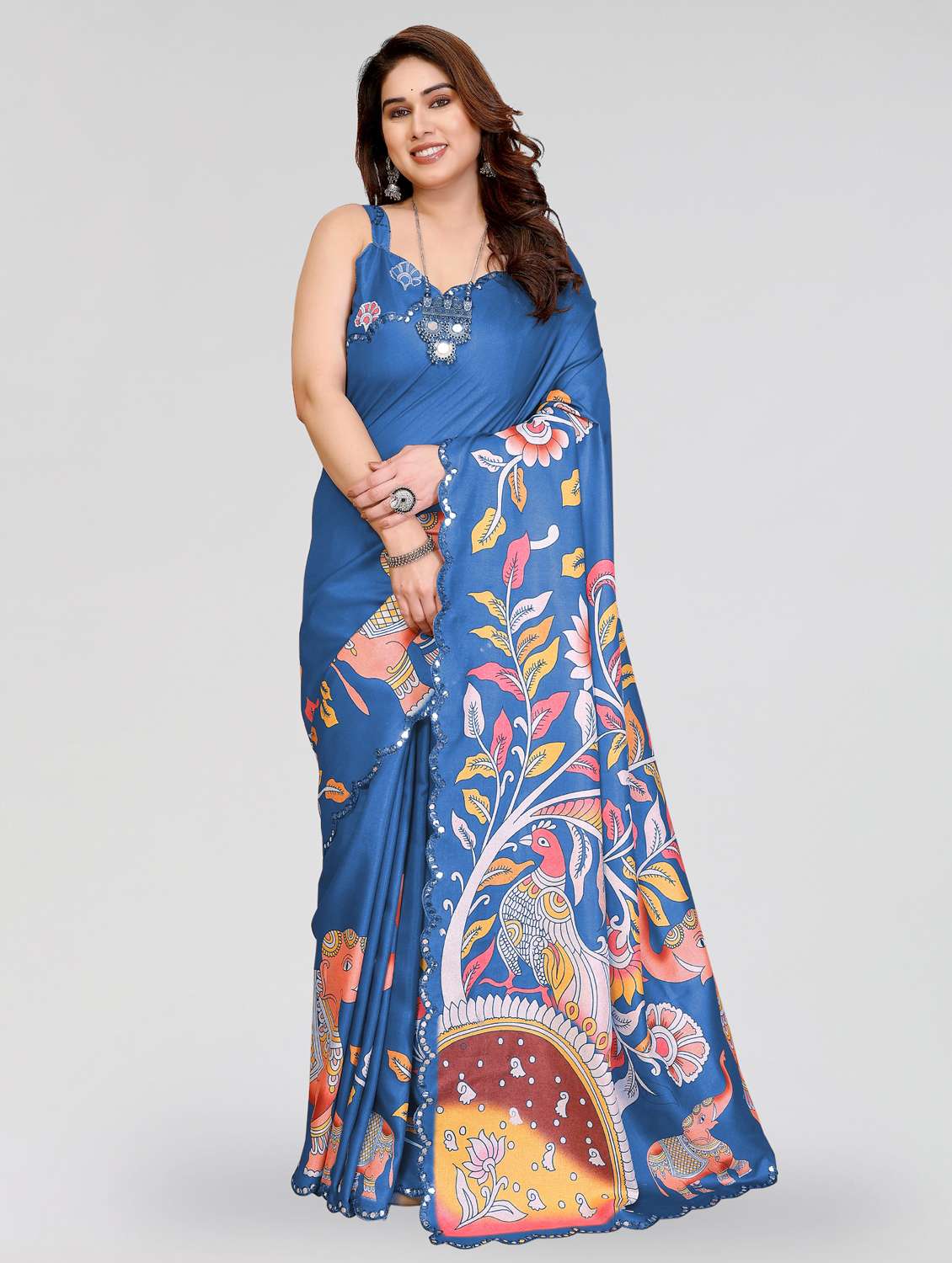 women kalamkari printed saree with blouse
