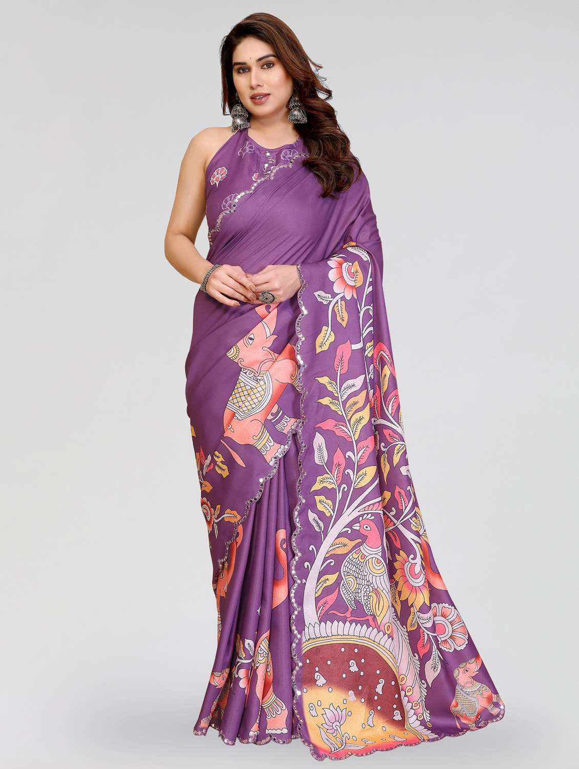 women kalamkari printed saree with blouse