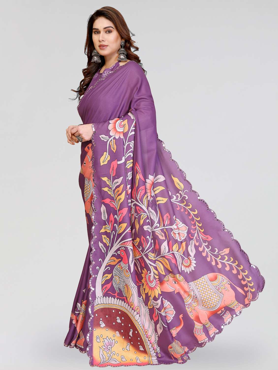 Women Kalamkari Printed Saree With Blouse - 22395055 -  Standard Image - 3