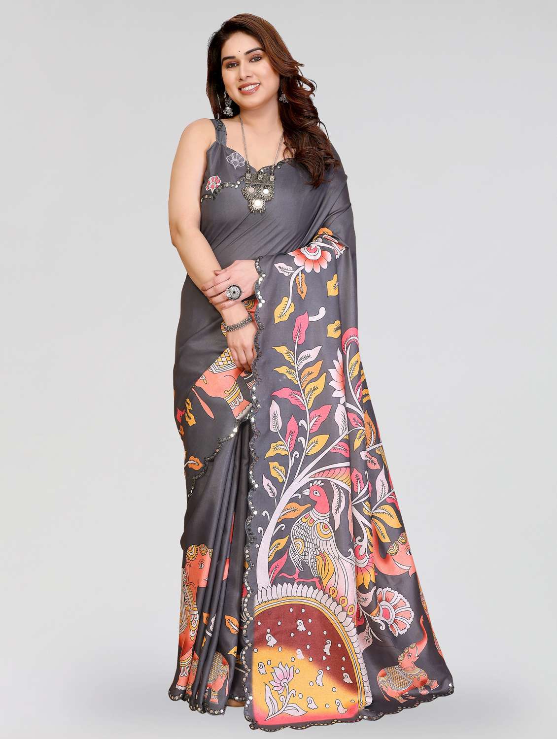 women kalamkari printed saree with blouse