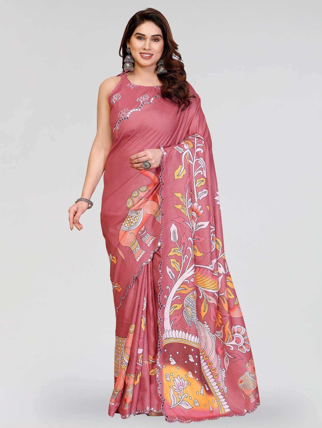 women kalamkari printed saree with blouse