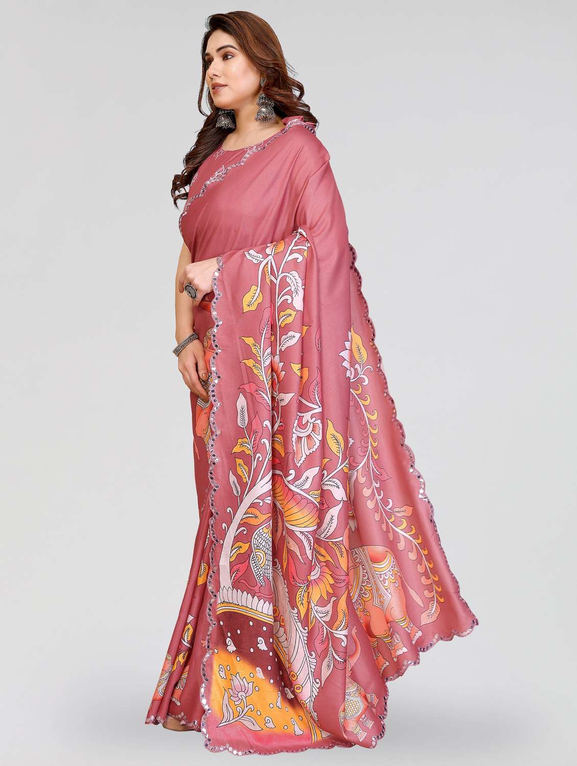 women kalamkari printed saree with blouse - 22395057 -  Standard Image - 3