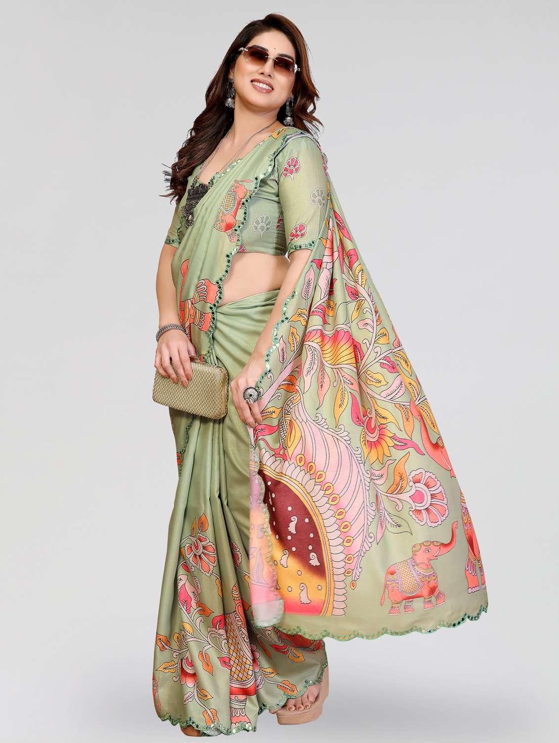 women kalamkari printed saree with blouse