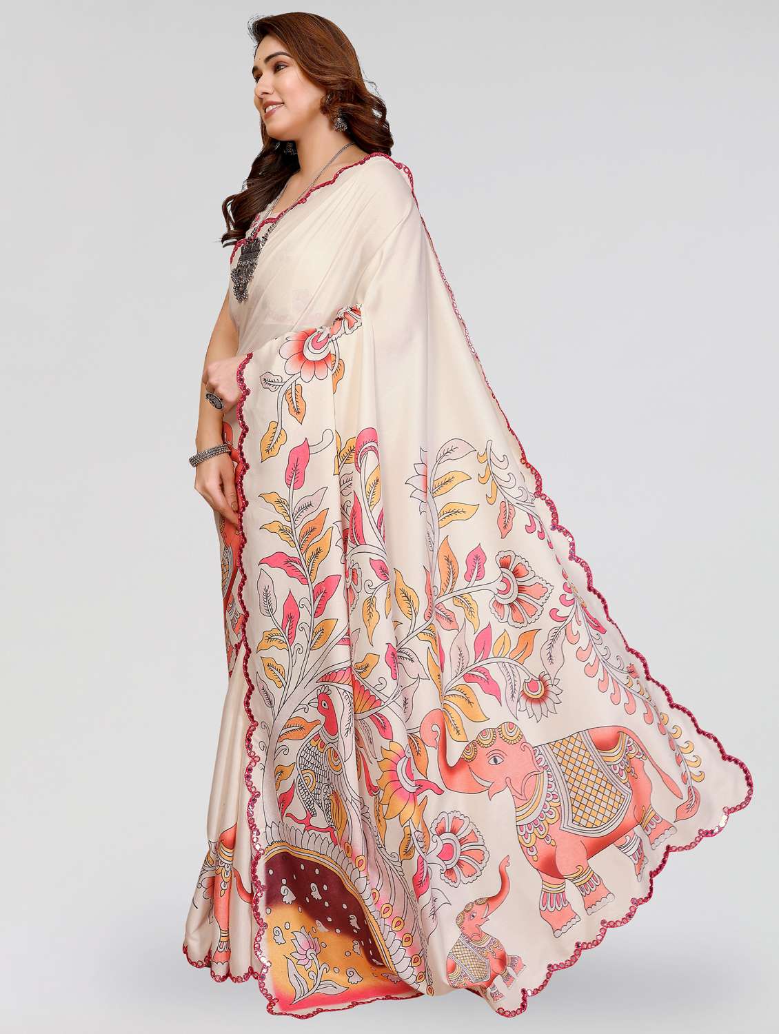 women kalamkari printed saree with blouse - 22395059 -  Standard Image - 3