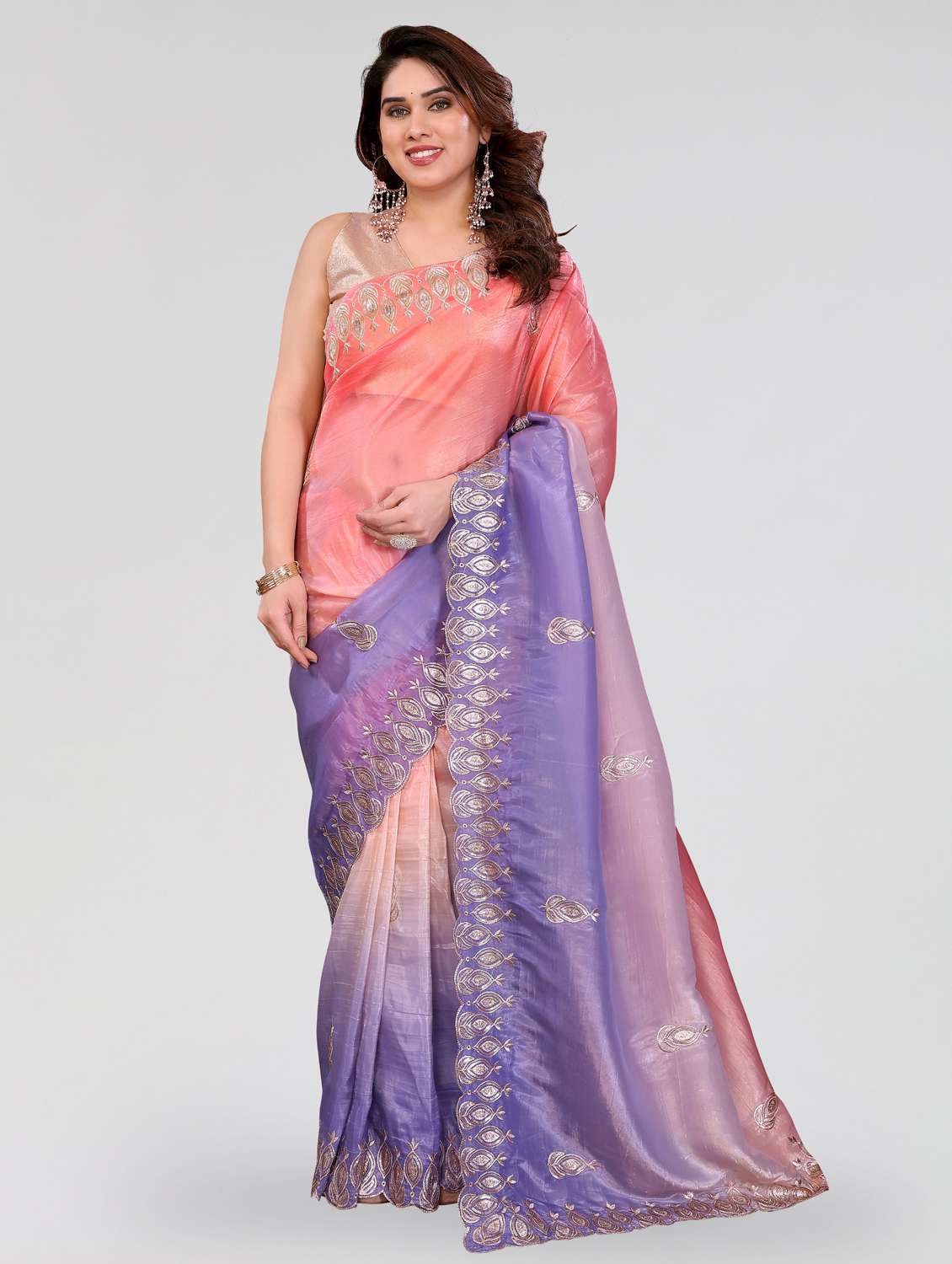 women ombre embroidered saree with blouse