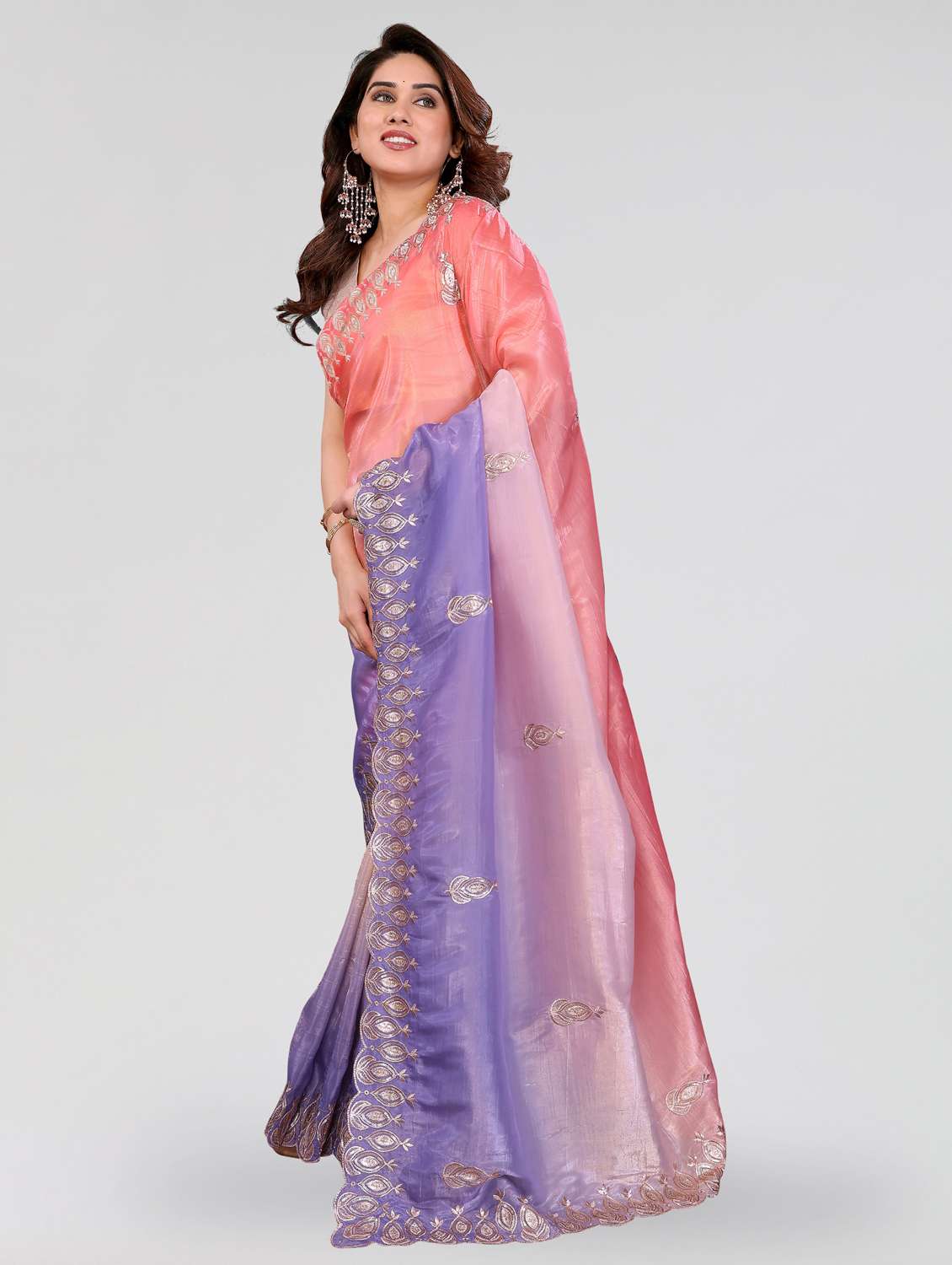 women ombre embroidered saree with blouse - 22395063 -  Standard Image - 3