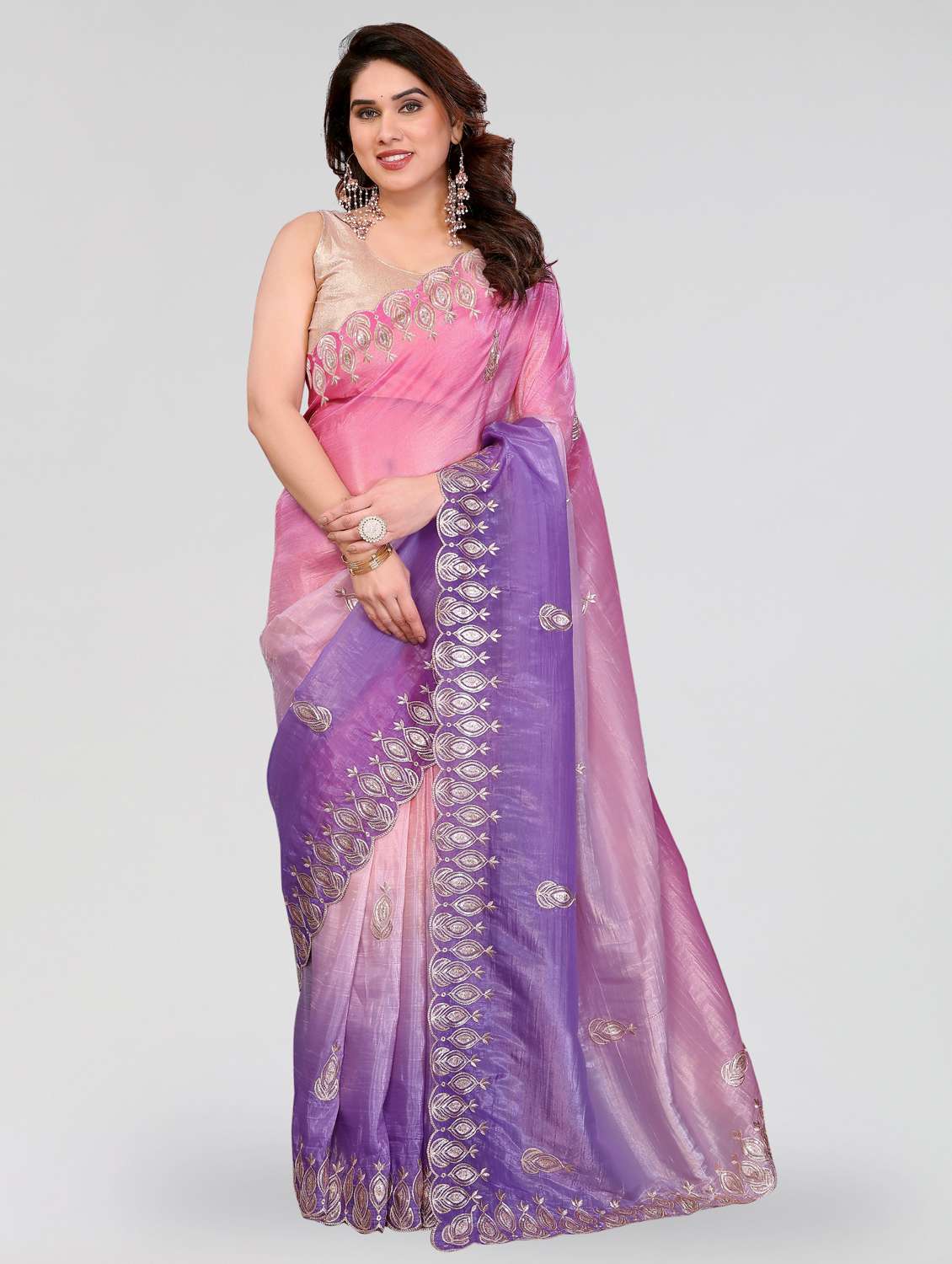 women ombre embroidered saree with blouse