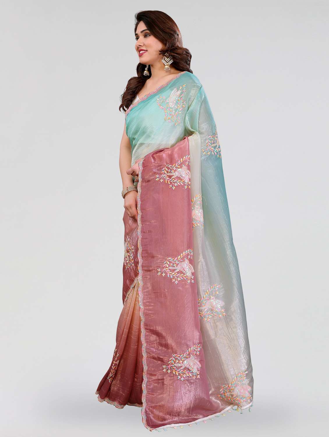 women ombre embroidered saree with blouse - 22395065 -  Standard Image - 3