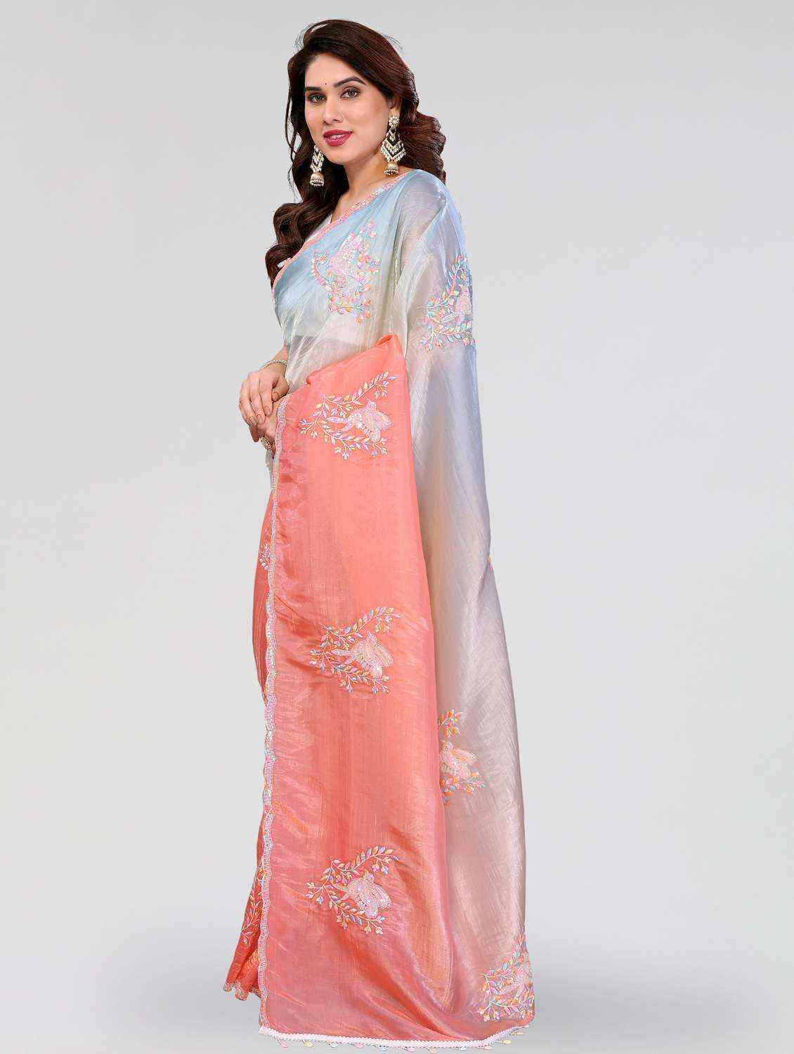 women ombre embroidered saree with blouse - 22395067 -  Standard Image - 3