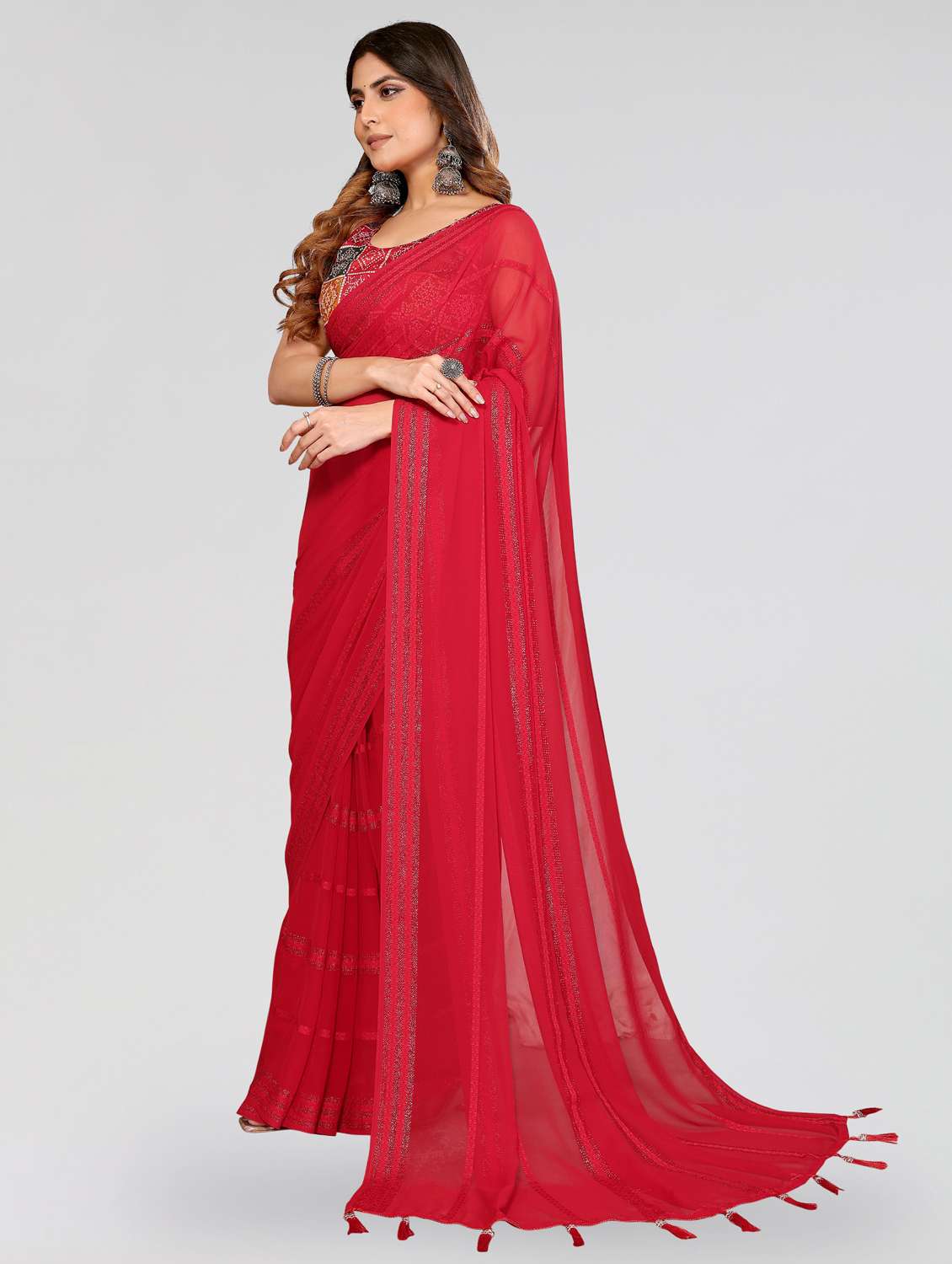 women self design plain saree with blouse - 22395074 -  Standard Image - 3