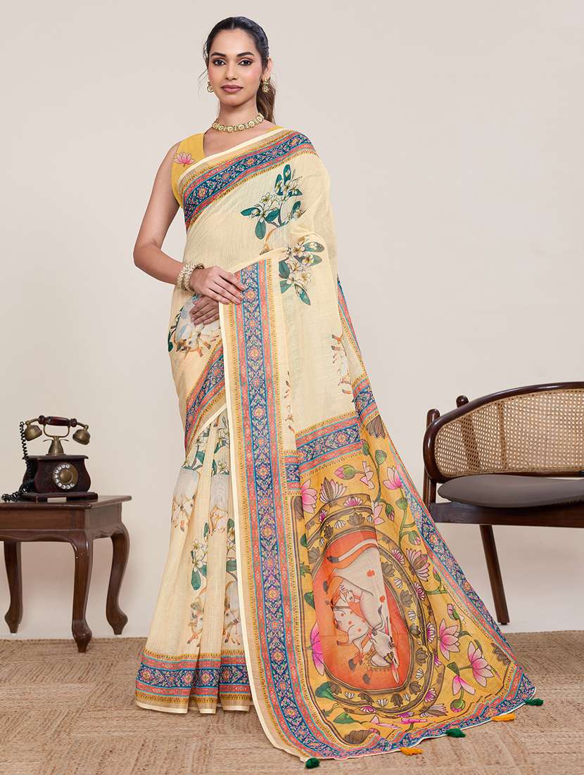 women printed casual wear saree with blouse