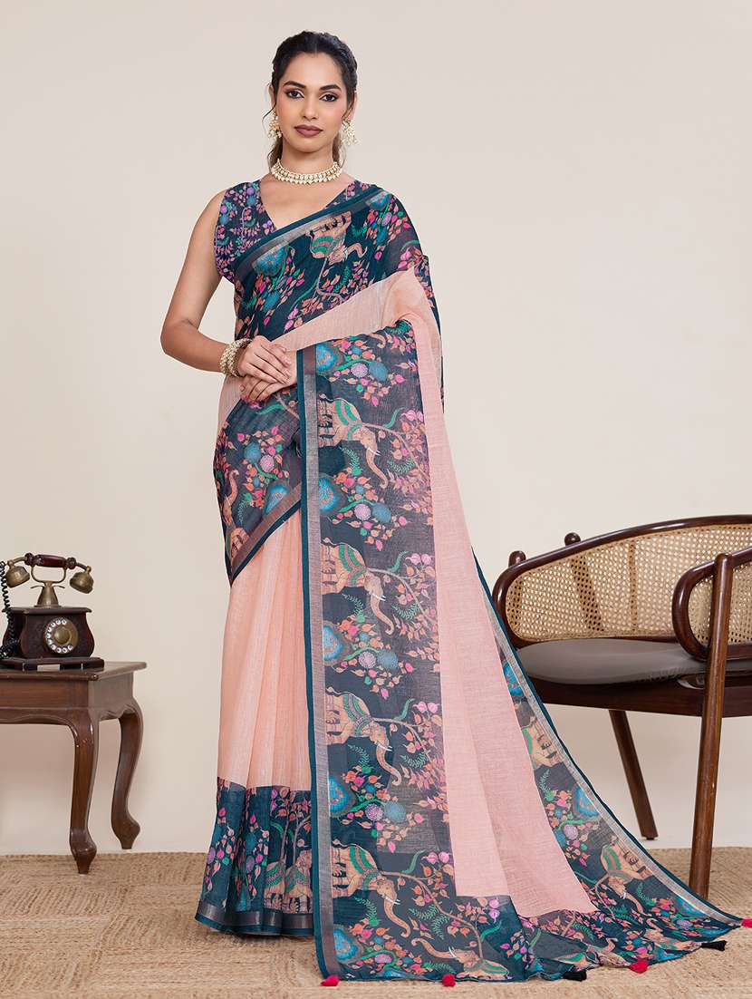 women printed casual wear saree with blouse
