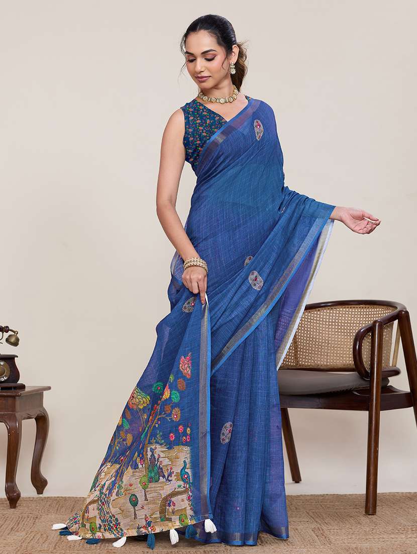 women printed casual wear saree with blouse