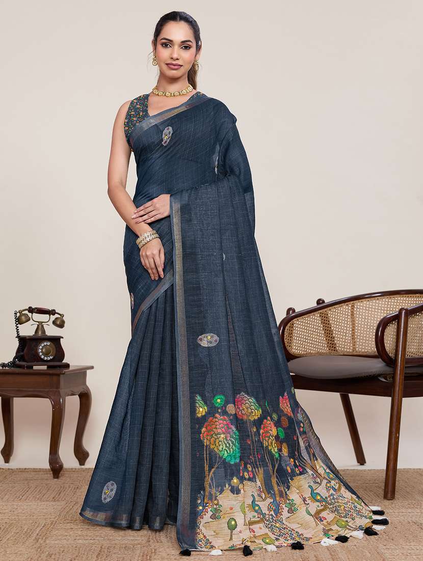 women printed casual wear saree with blouse