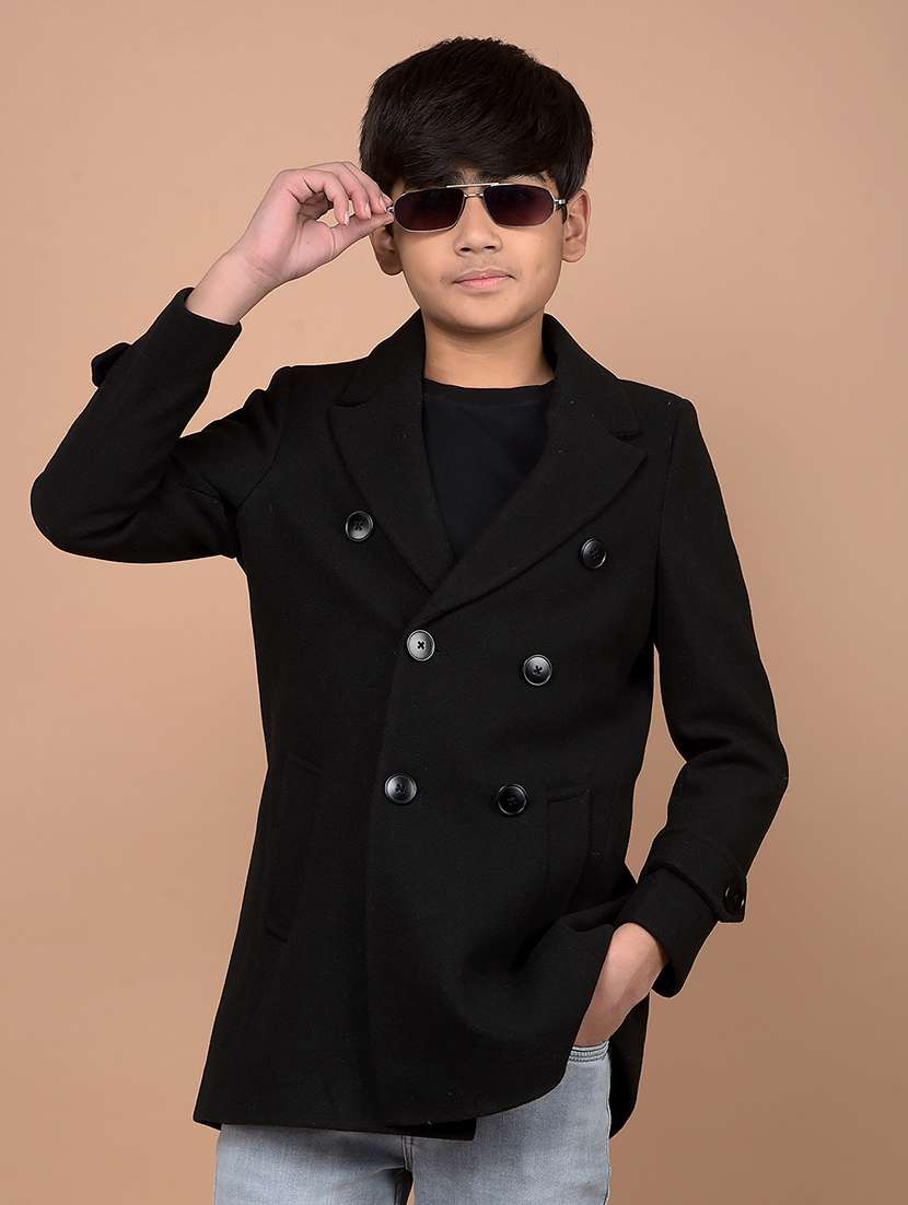boys solid long sleeve double breasted coat