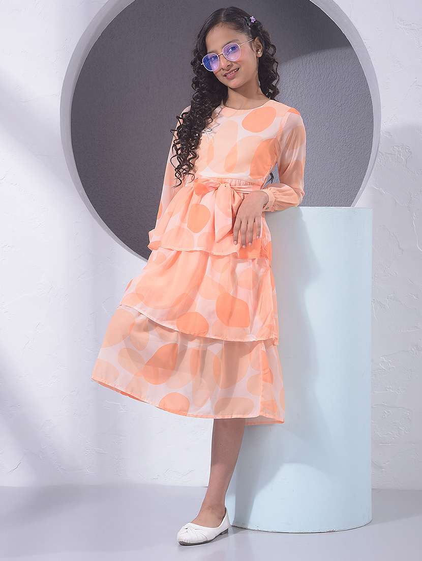 girls polka doted long sleeve tiered dress