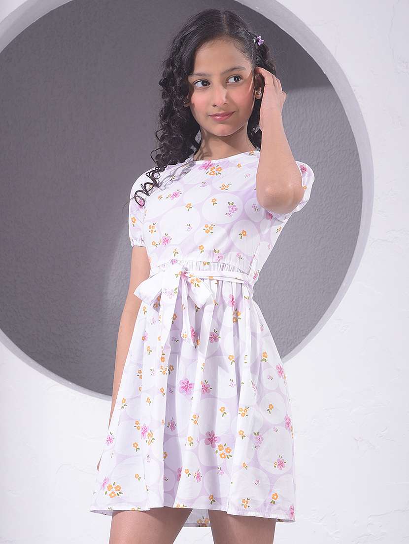 girls printed puff sleeve a-line dress