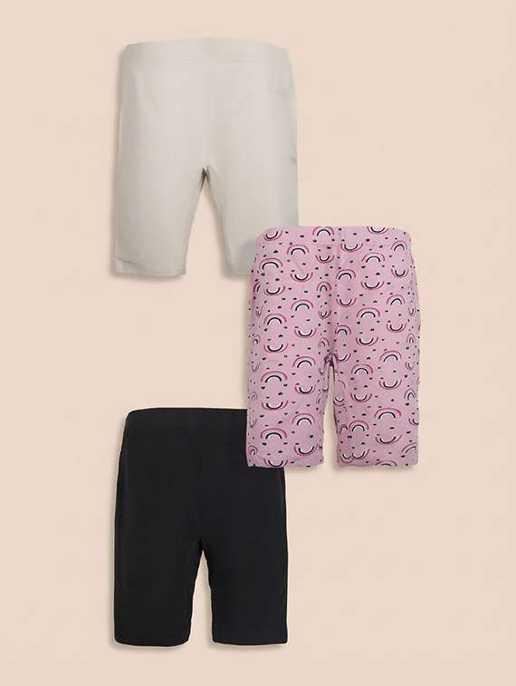 girls pack of 3 printed three fourth capri