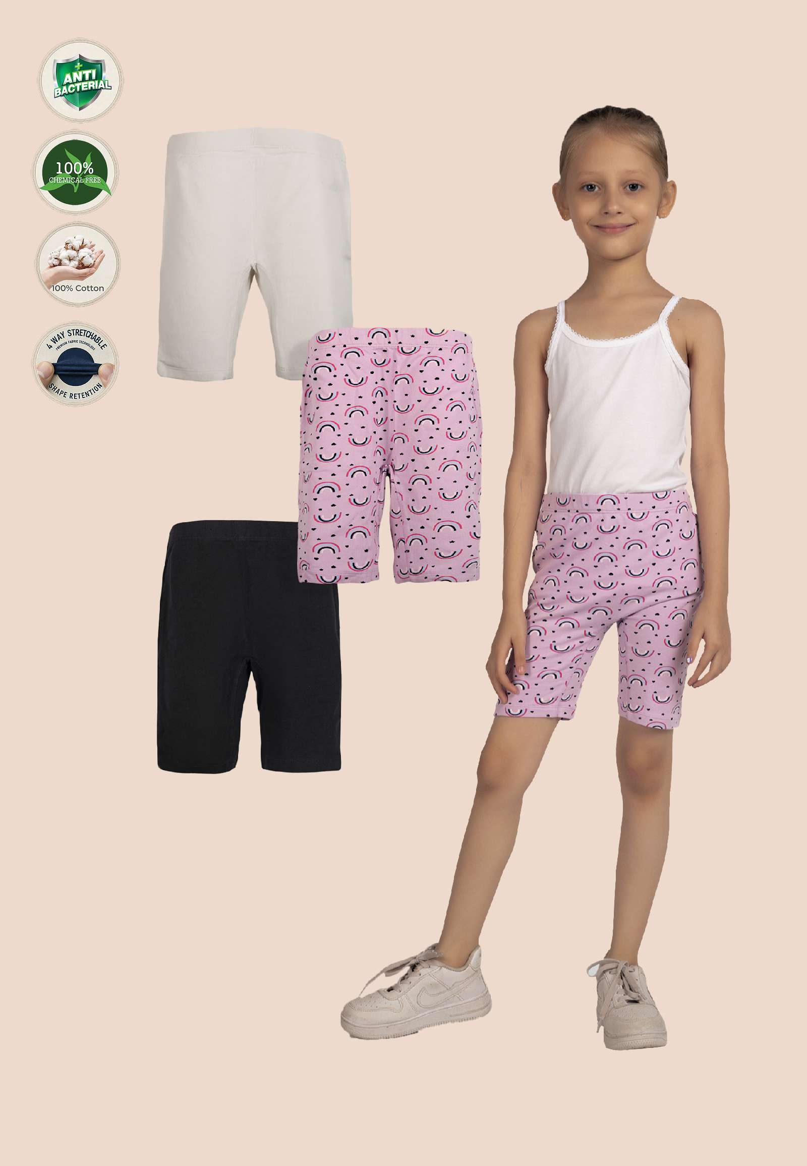 girls pack of 3 printed three fourth capri - 22395180 -  Standard Image - 5