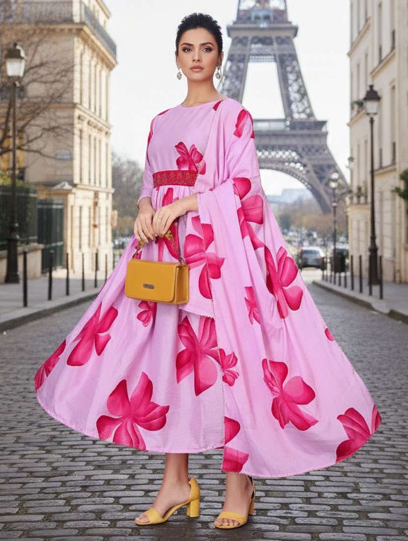 women floral three quarter sleeve fit & flare ethnic dress