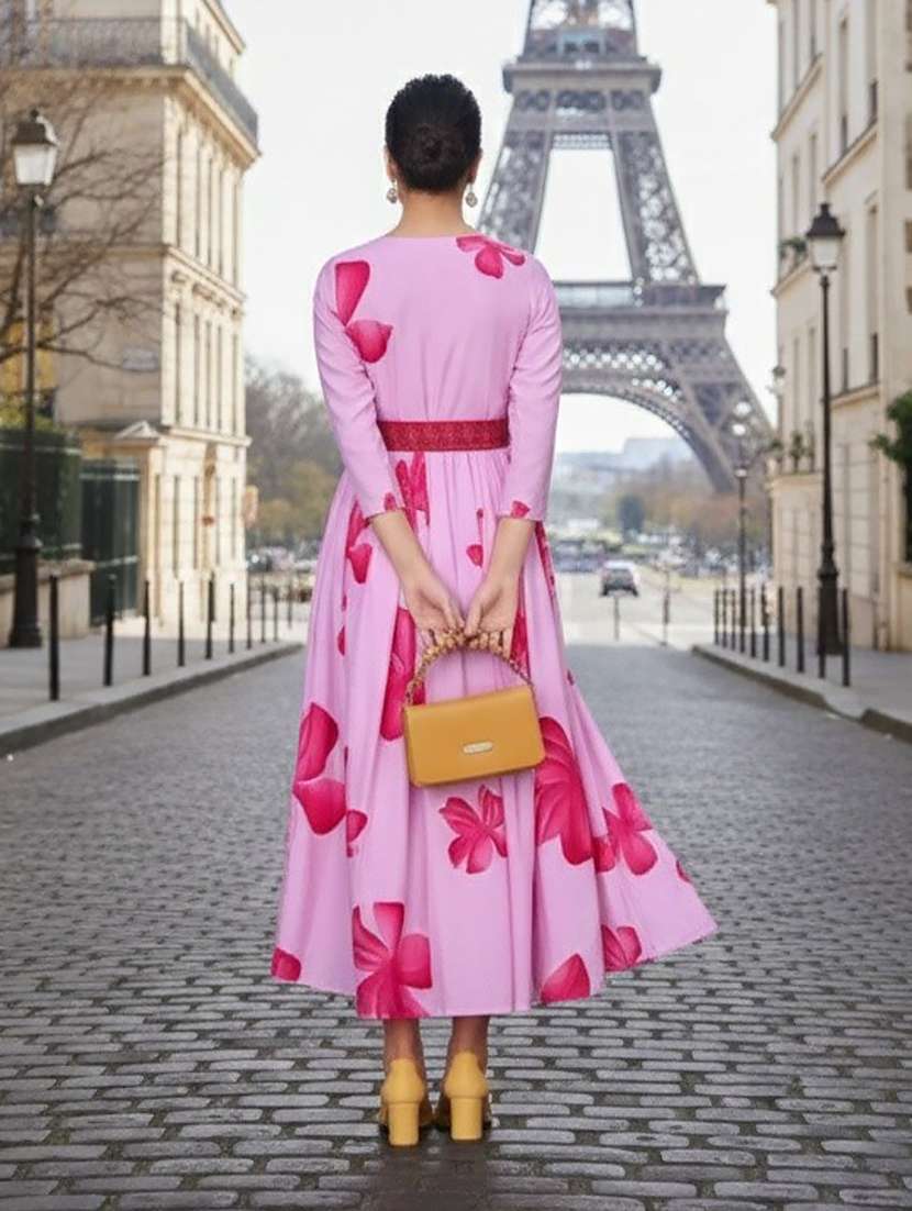 women floral three quarter sleeve fit & flare ethnic dress - 22395192 -  Standard Image - 3