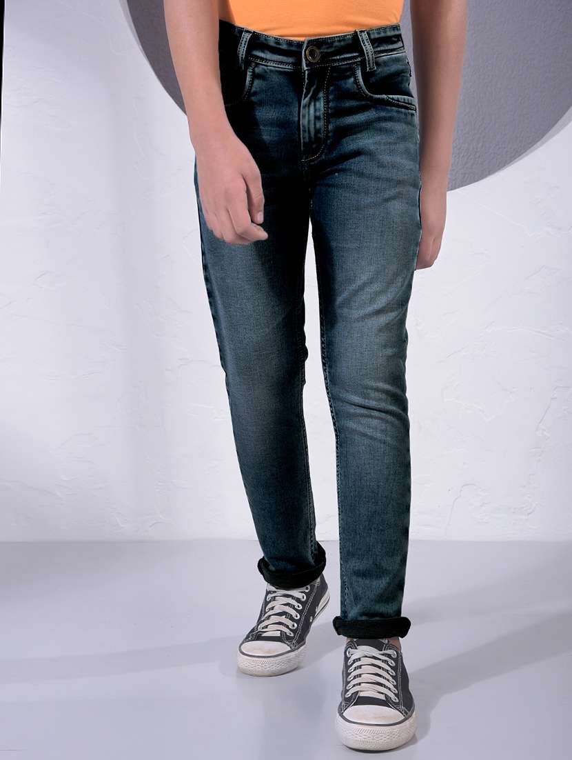 boys solid mid rise slim fit jeans