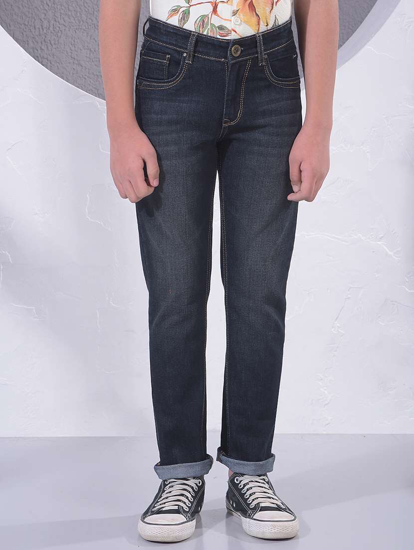 boys solid mid rise slim fit jeans