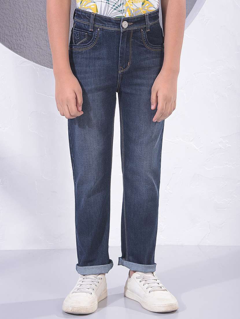 boys solid mid rise slim fit jeans