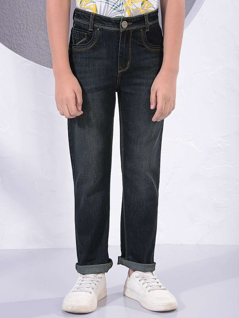 boys solid mid rise slim fit jeans