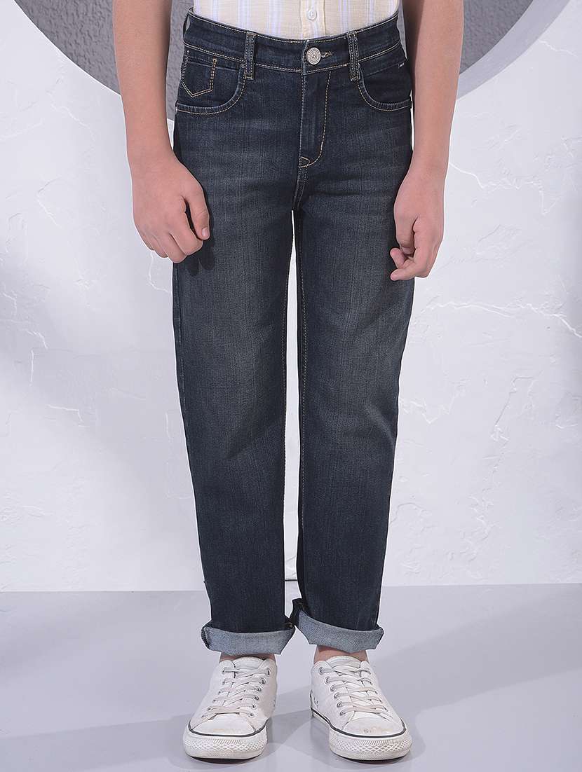 boys solid mid rise slim fit jeans
