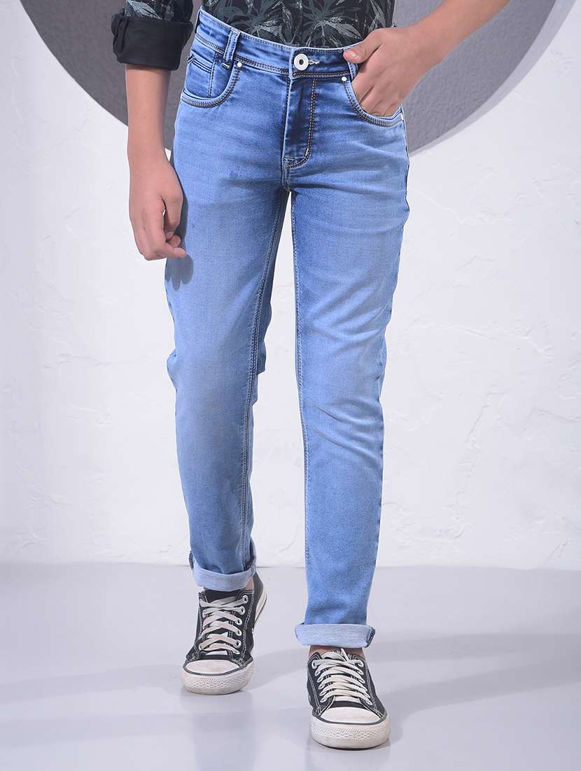 boys solid mid rise slim fit jeans