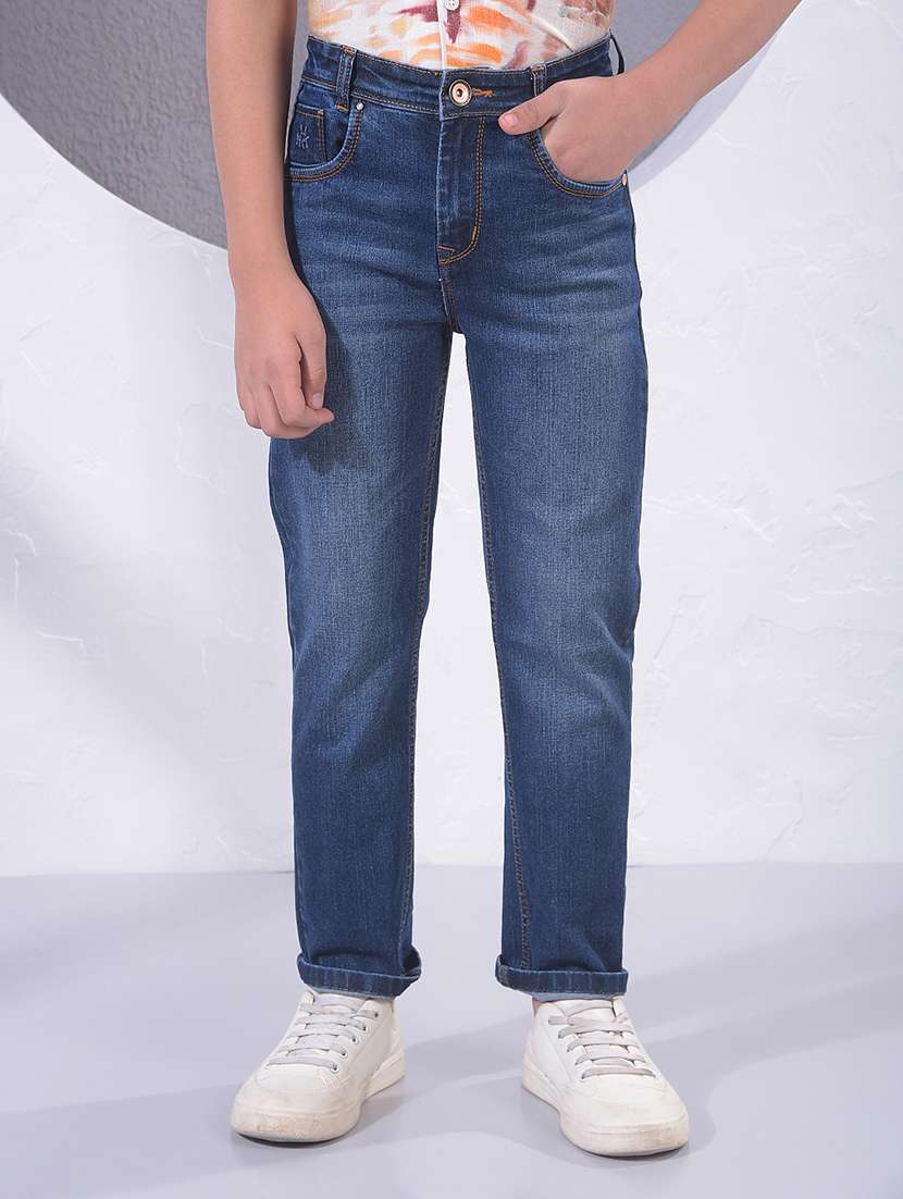 boys solid mid rise slim fit jeans