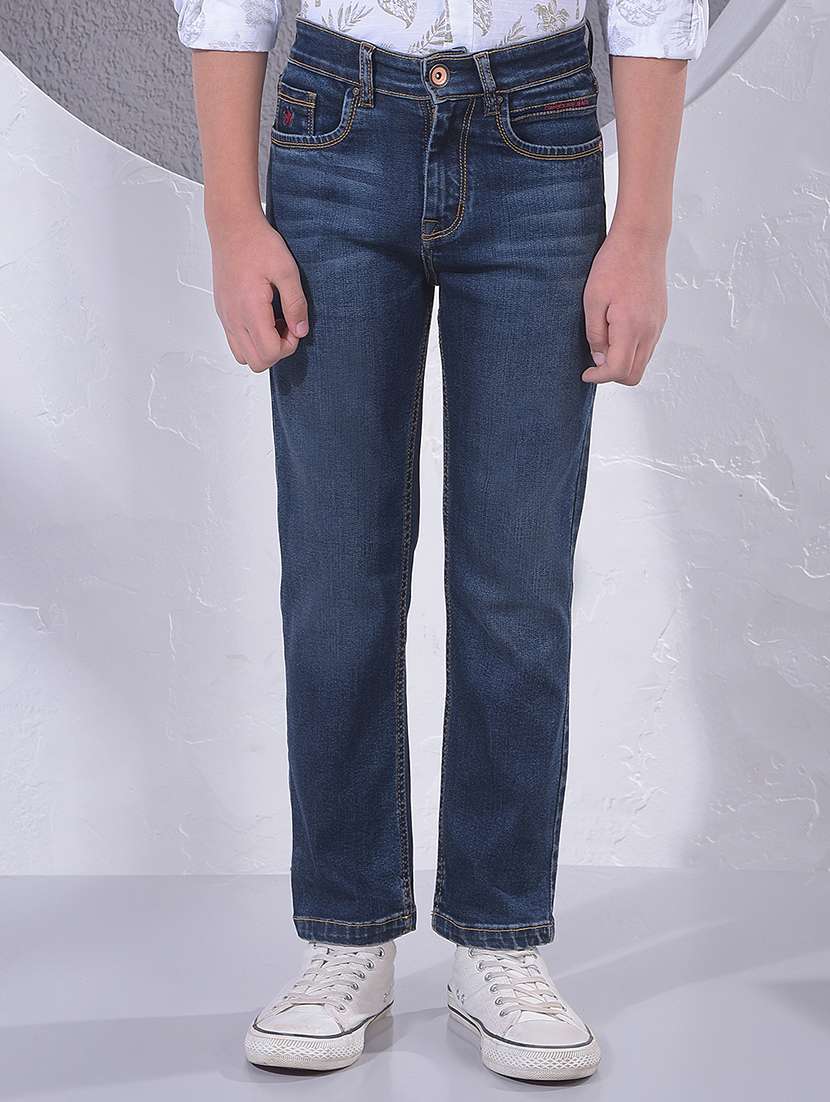 boys solid mid rise slim fit jeans