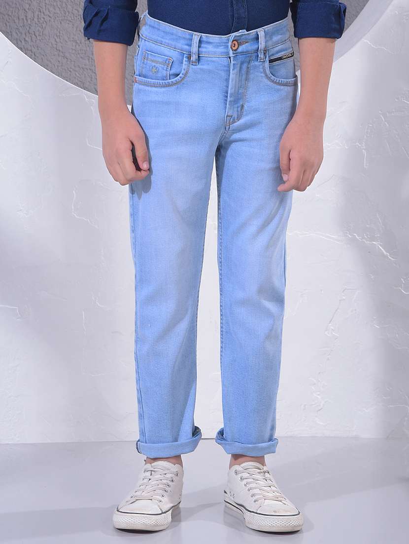 boys solid mid rise slim fit jeans