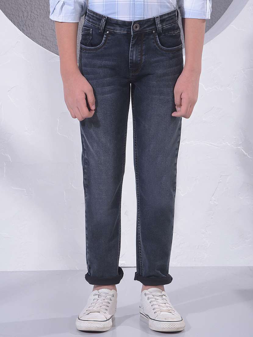 boys solid mid rise slim fit jeans