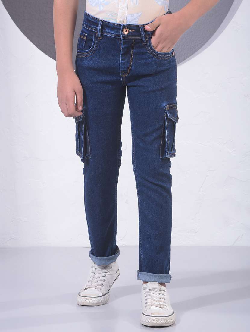 boys solid mid rise denim cargo