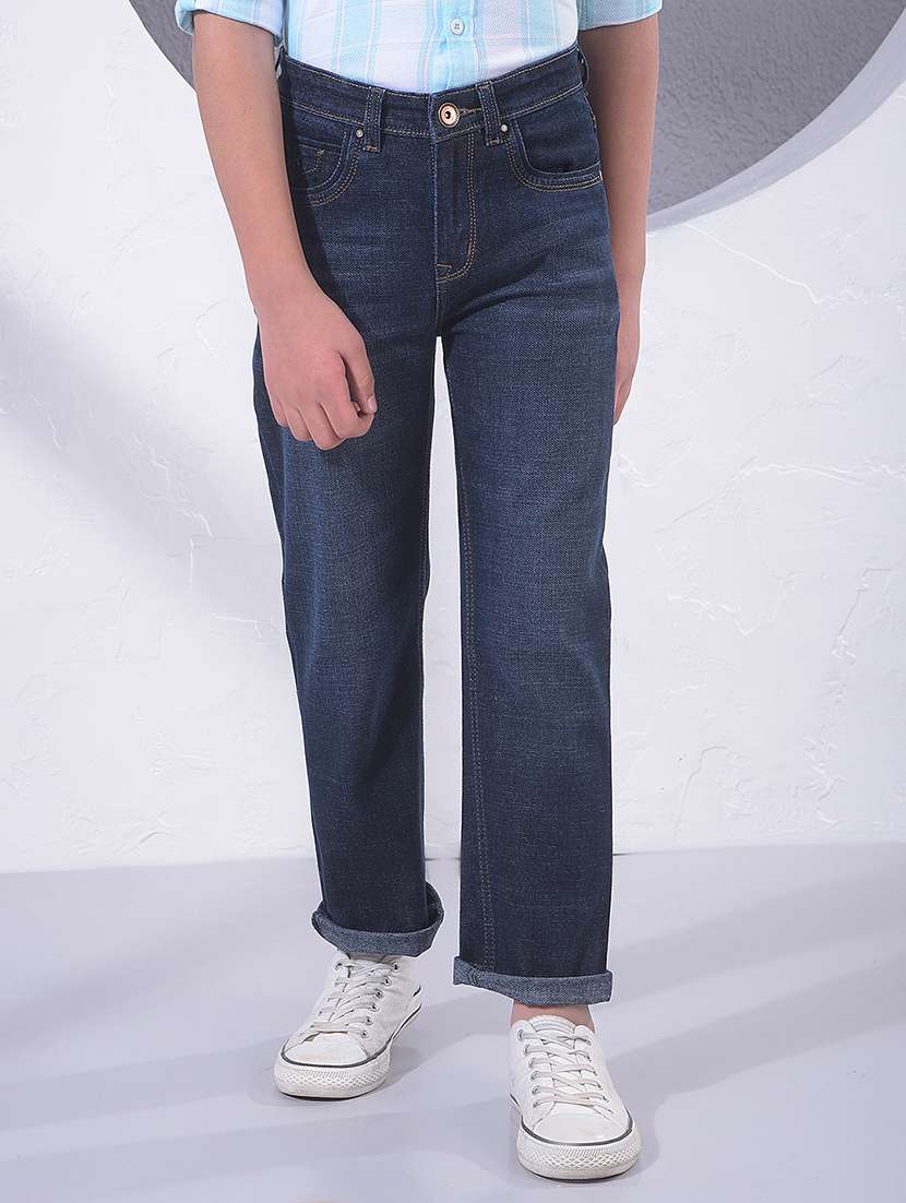 boys solid mid rise slim fit jeans