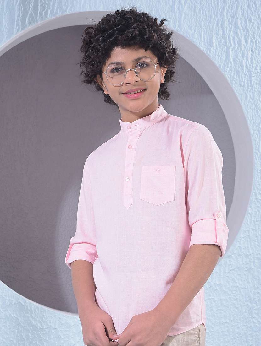 boys solid roll up sleeve short kurta