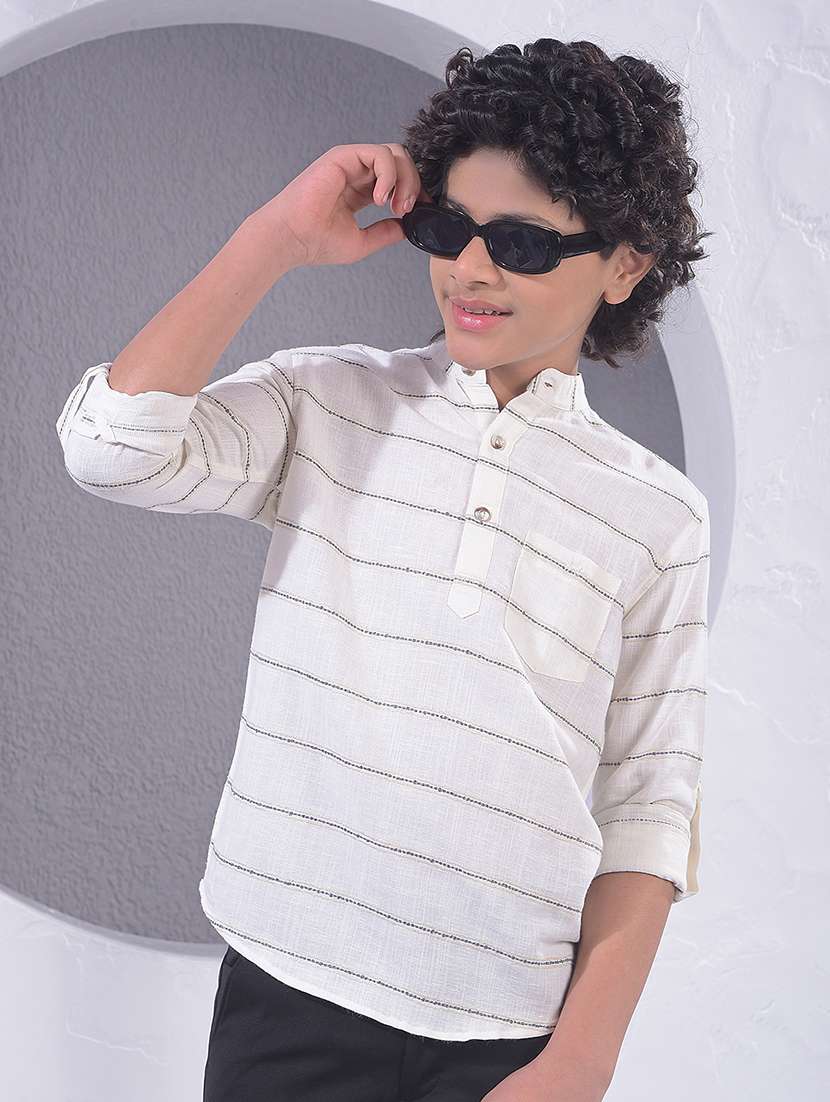 boys striped roll up sleeve short kurta