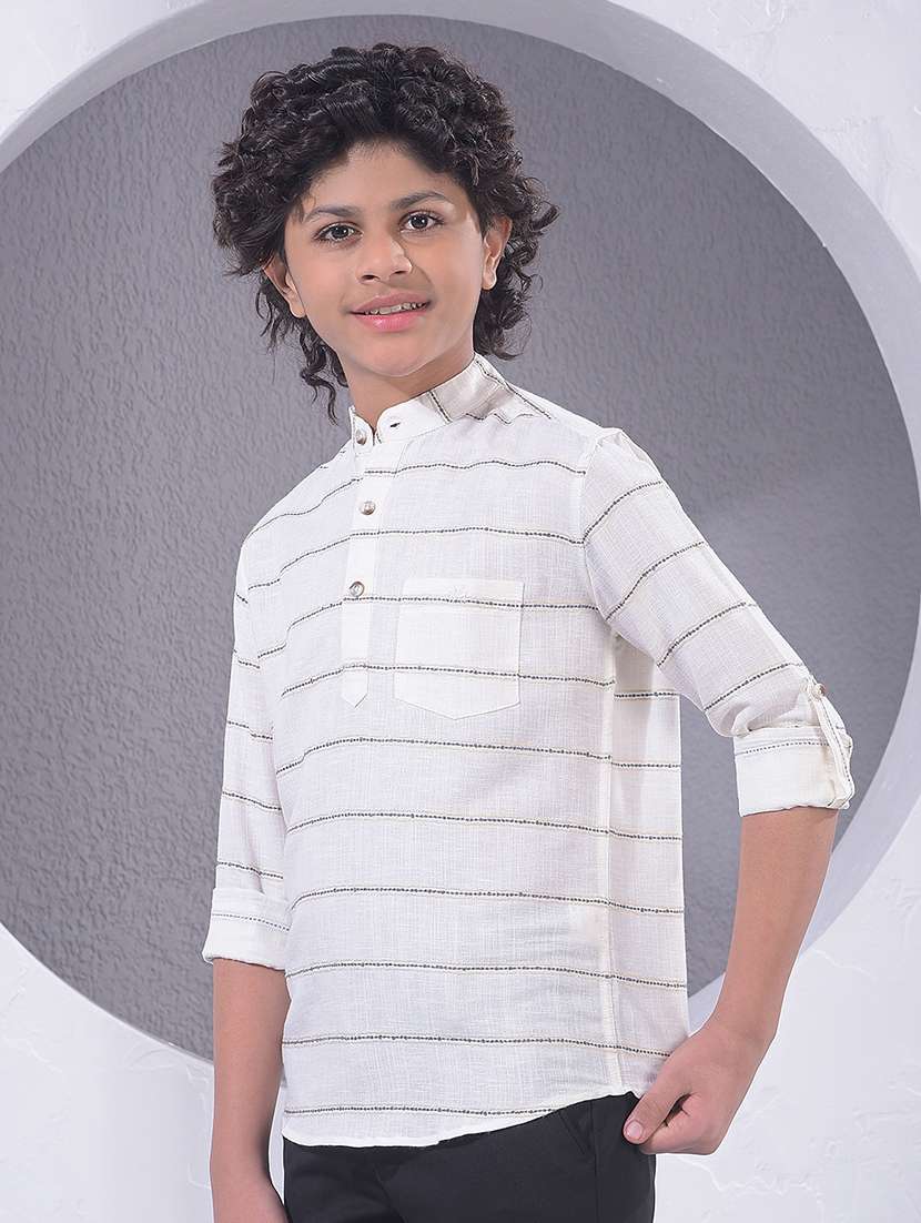 boys striped roll up sleeve short kurta - 22395363 -  Standard Image - 3