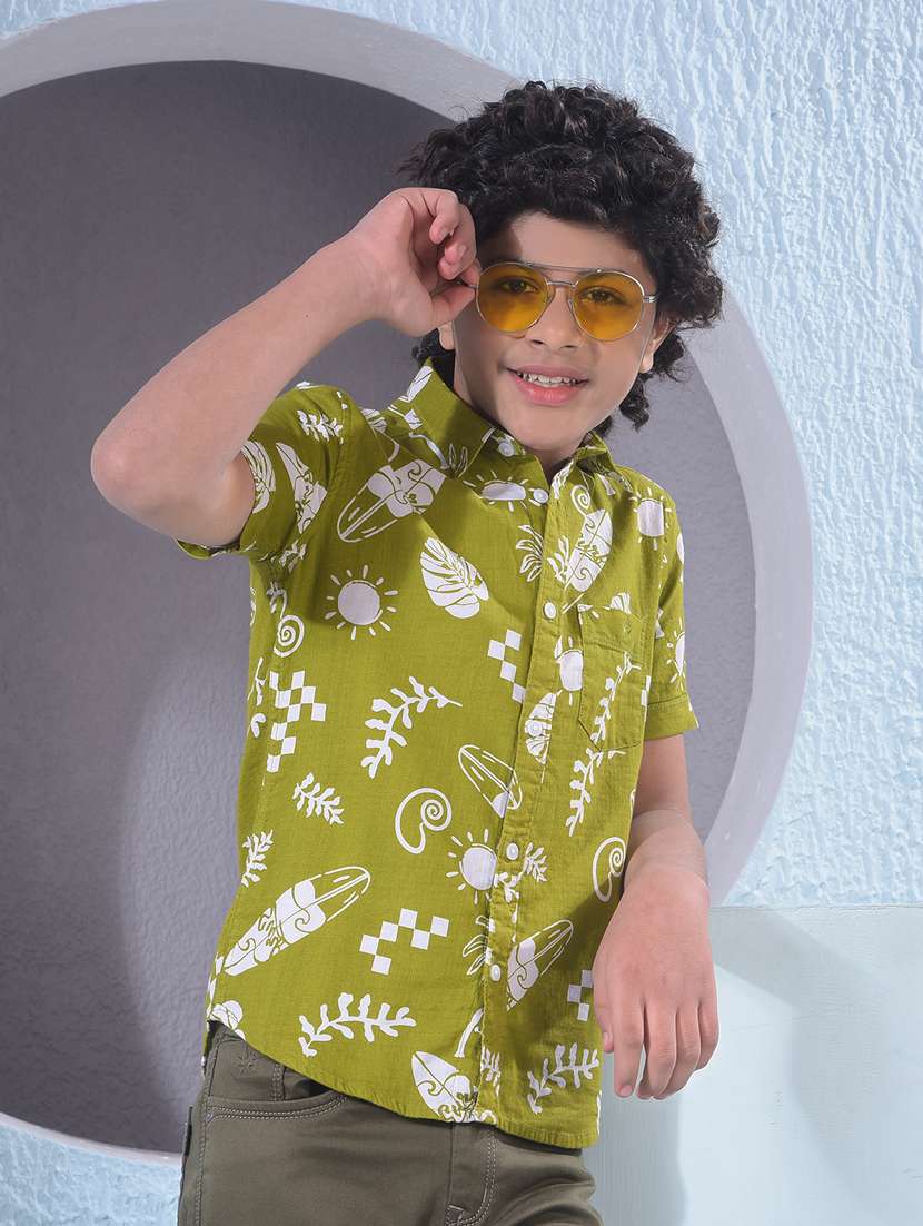 boys printed collared short sleeve shirt