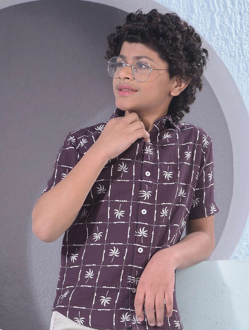 boys printed collared short sleeve shirt