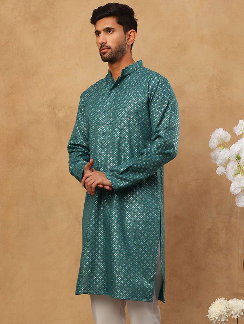 men printed mandarin neck long kurta - 22395531 -  Standard Image - 3