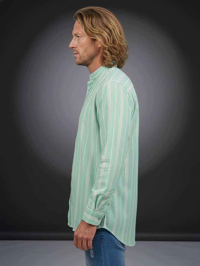 men striped mandarin neck short kurta - 22395567 -  Standard Image - 3